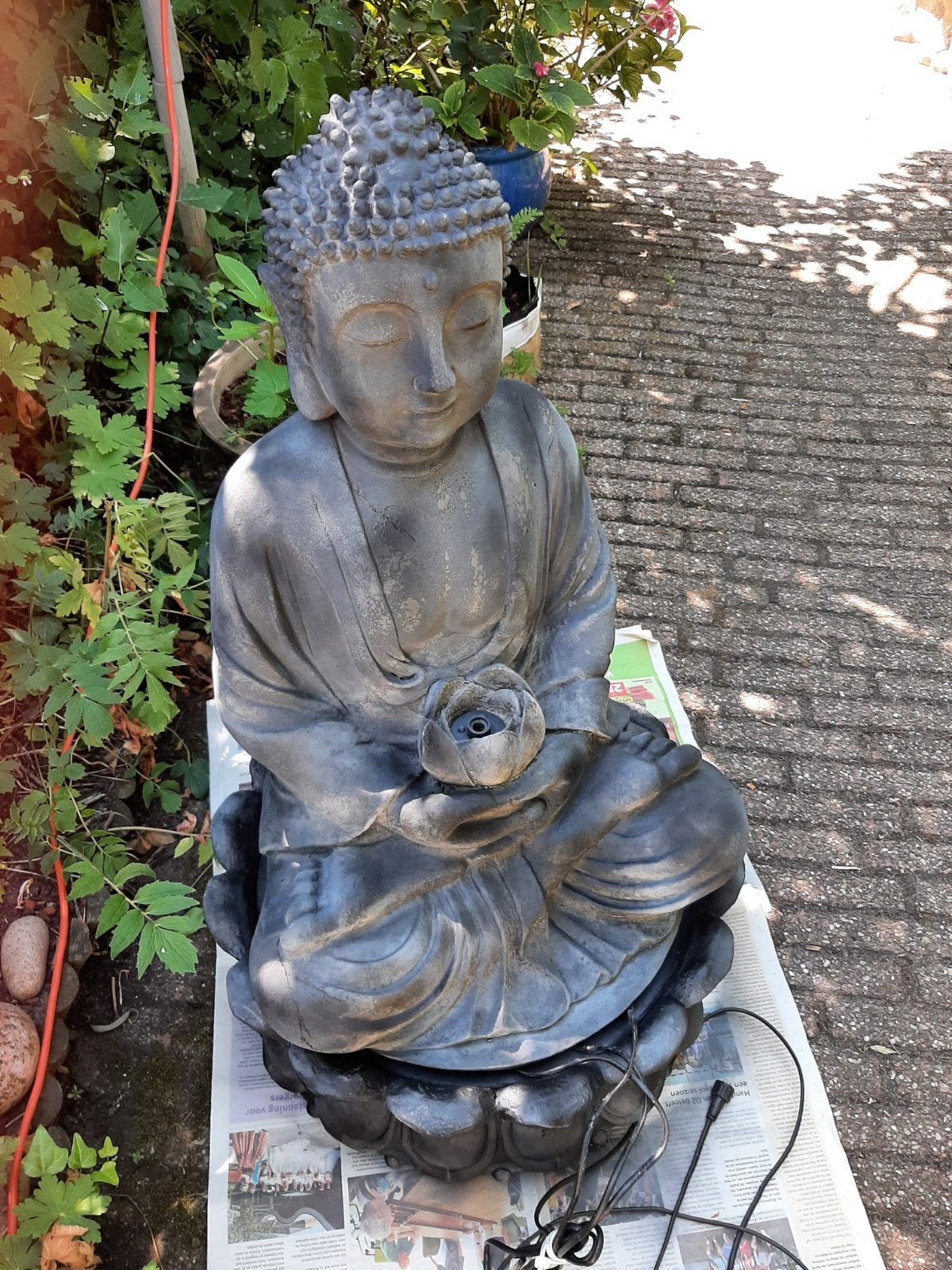 Werkende Boeddha tuin fontein - Waterornament, Tuin en Terras, Waterpartijen en Fonteinen, Gebruikt, Fontein, Overige materialen