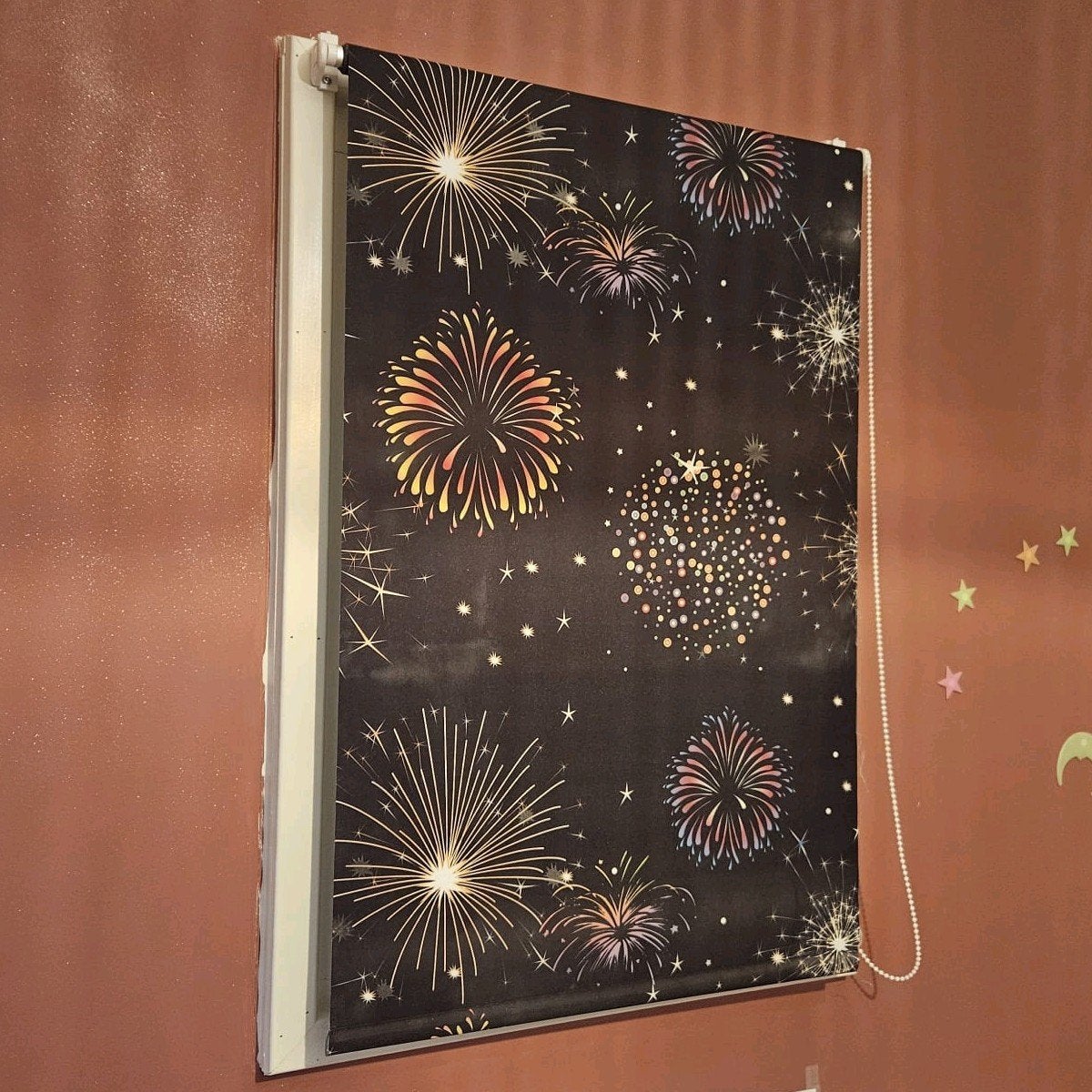 Verduisterend rolgordijn met fluorescerende print 150h x 60b, Ophalen of Verzenden, Zo goed als nieuw, 60 cm, 150 cm