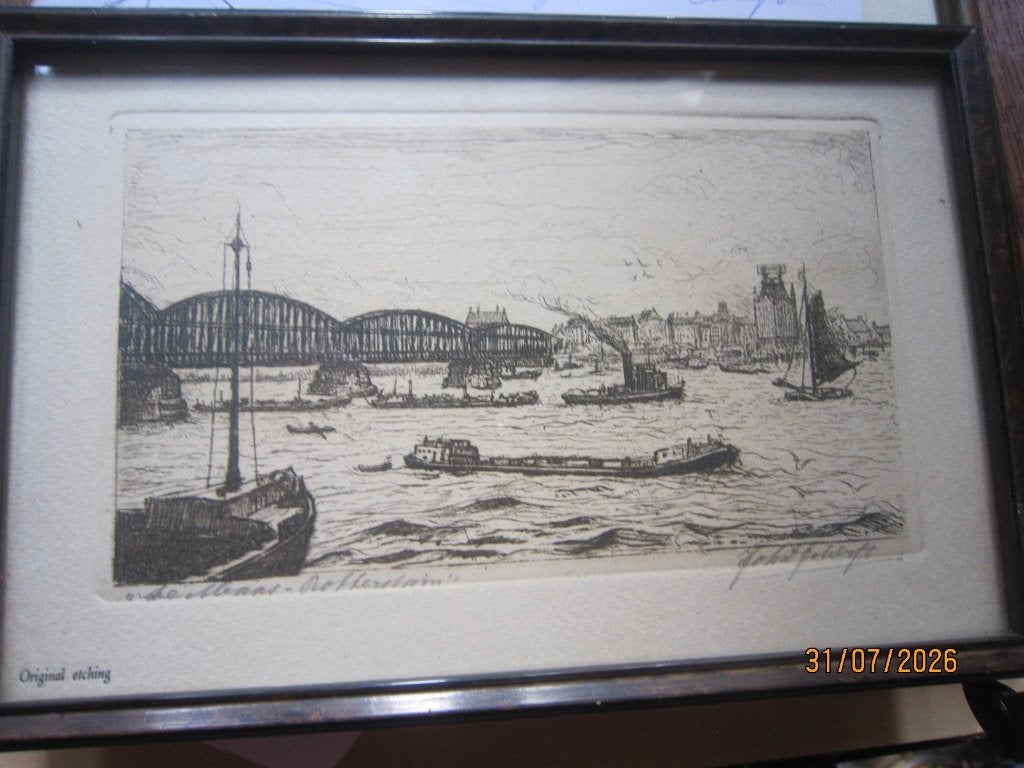 JOHAN D.SCHERFT, Mooi klein Etsje van de Maas te Rotterdam, Ophalen, Ets