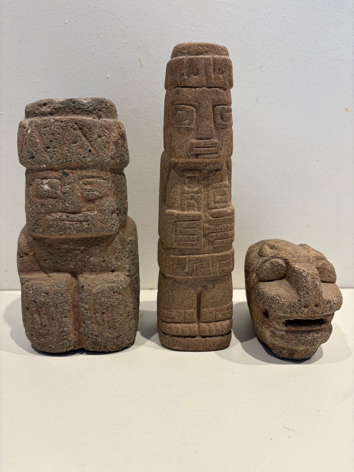 Set van 3 Azteekse/Maya-stijl stenen beelden, Steen/keramiek, Ophalen of Verzenden, Bruin, Mexico