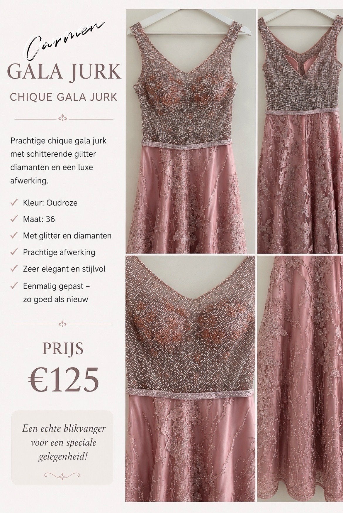 Galajurk Carmen, Kleding | Dames, Jurken, Zo goed als nieuw, Maat 36 (S), Roze, Onder de knie, Ophalen of Verzenden