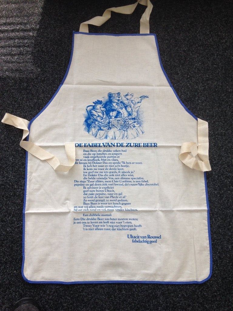 schort tekst op schort De fabel van de zure beer. Nieuw., Huis en Inrichting, Nieuw, Ophalen of Verzenden, Schort, Katoen