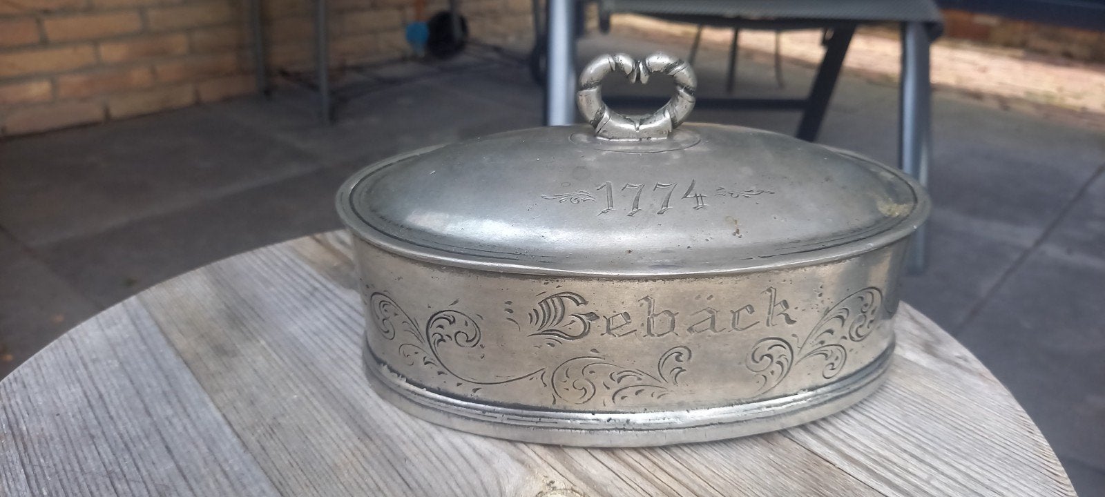 ANTIEKE SIERADEN BOX VAN SPECIAAL TIN . HET ZWARE ITEM MET D, Ophalen of Verzenden