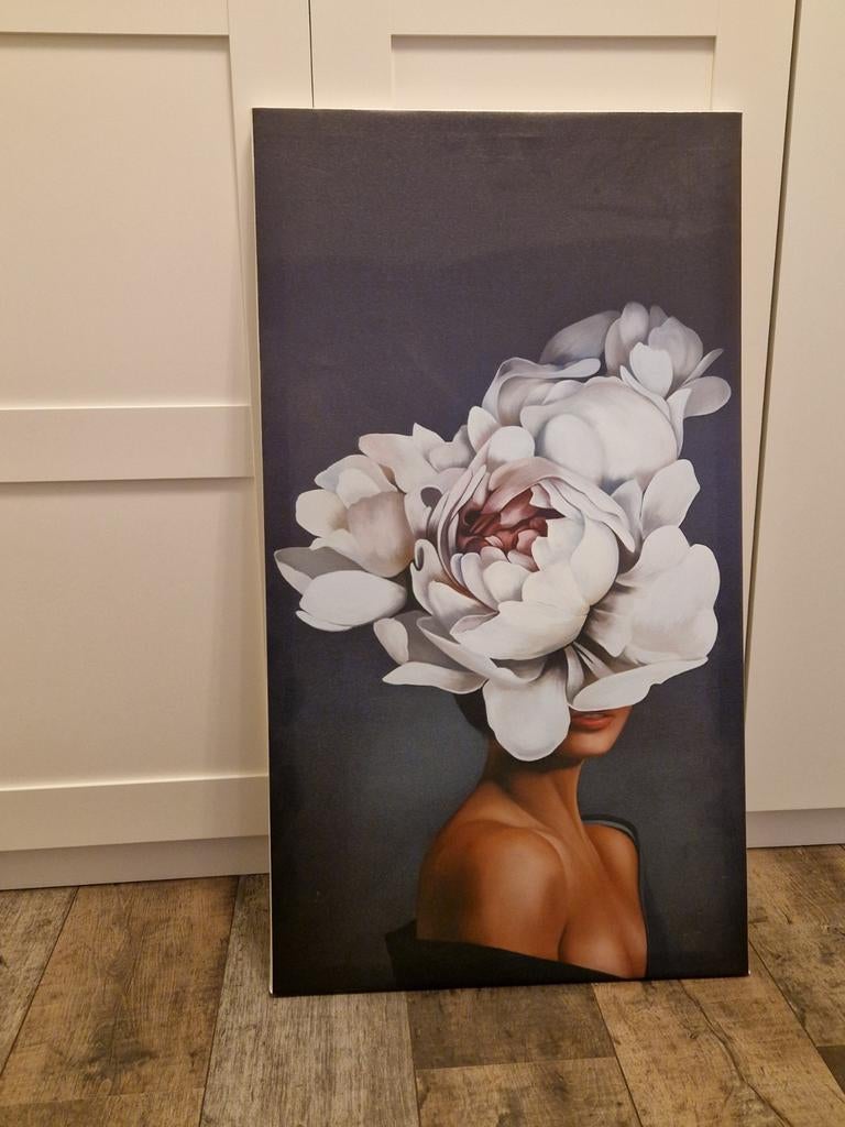 Schilderij met vrouw en bloemen, Ophalen of Verzenden