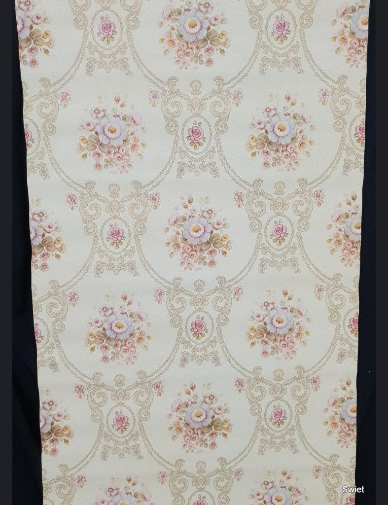 13971 Barok behang pastel bloemen romantisch crème vintage, Huis en Inrichting, Ophalen of Verzenden, Minder dan 10 m², Blauw