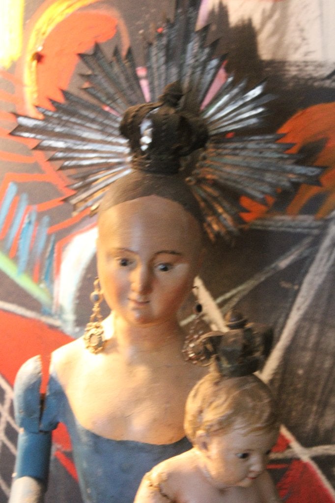 Antiek frans processie pop madonna baby Jezus staak capipota, Ophalen of Verzenden
