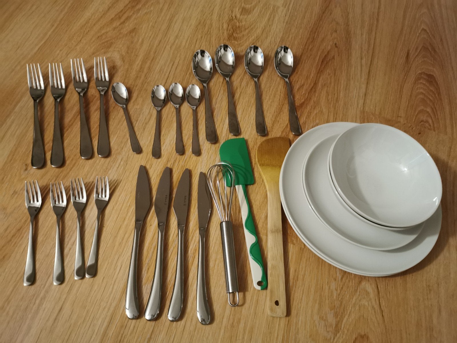 leuke starterset, borden en bestek, Ophalen of Verzenden, Rvs of Chroom