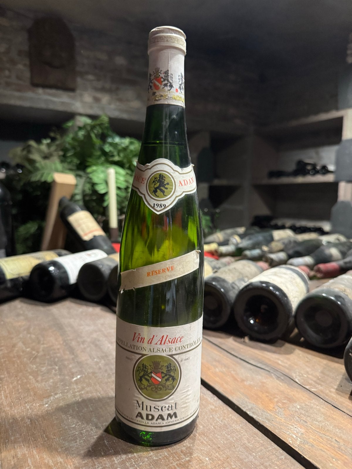 2 flessen Alsace Muscat Adam 1989 - Wijnkelder Opruiming, Frankrijk, Ophalen of Verzenden, Witte wijn, Zo goed als nieuw