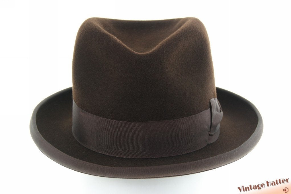 vintage gleufhoed Semi-Homburg Wilstaff Hat bruin vilt 54 XS, Hoed, Ophalen of Verzenden, Wilstaff, 57 cm (M, 7⅛ inch) of minder