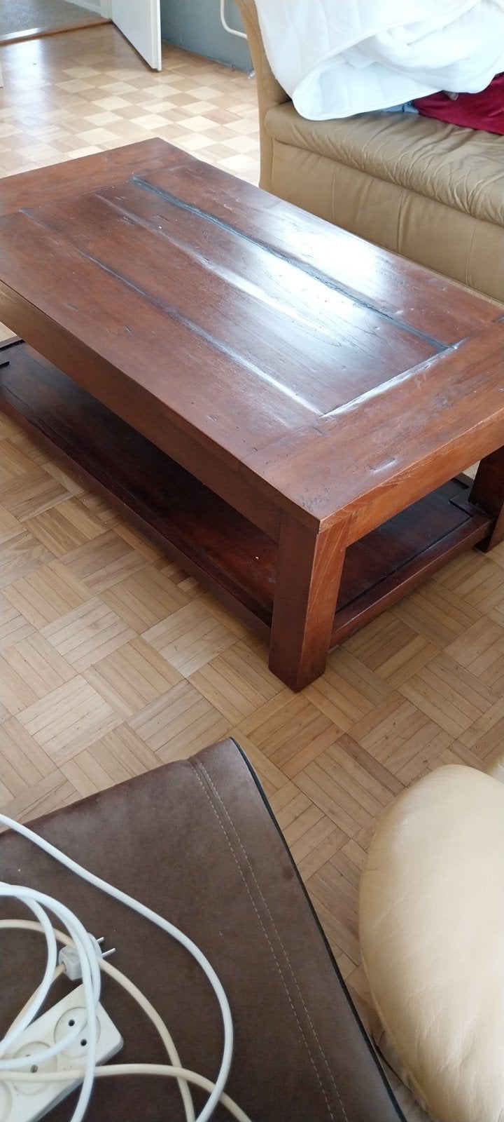 Zware massief houten salontafel, Gebruikt, 100 tot 150 cm, Rechthoekig, 50 tot 100 cm