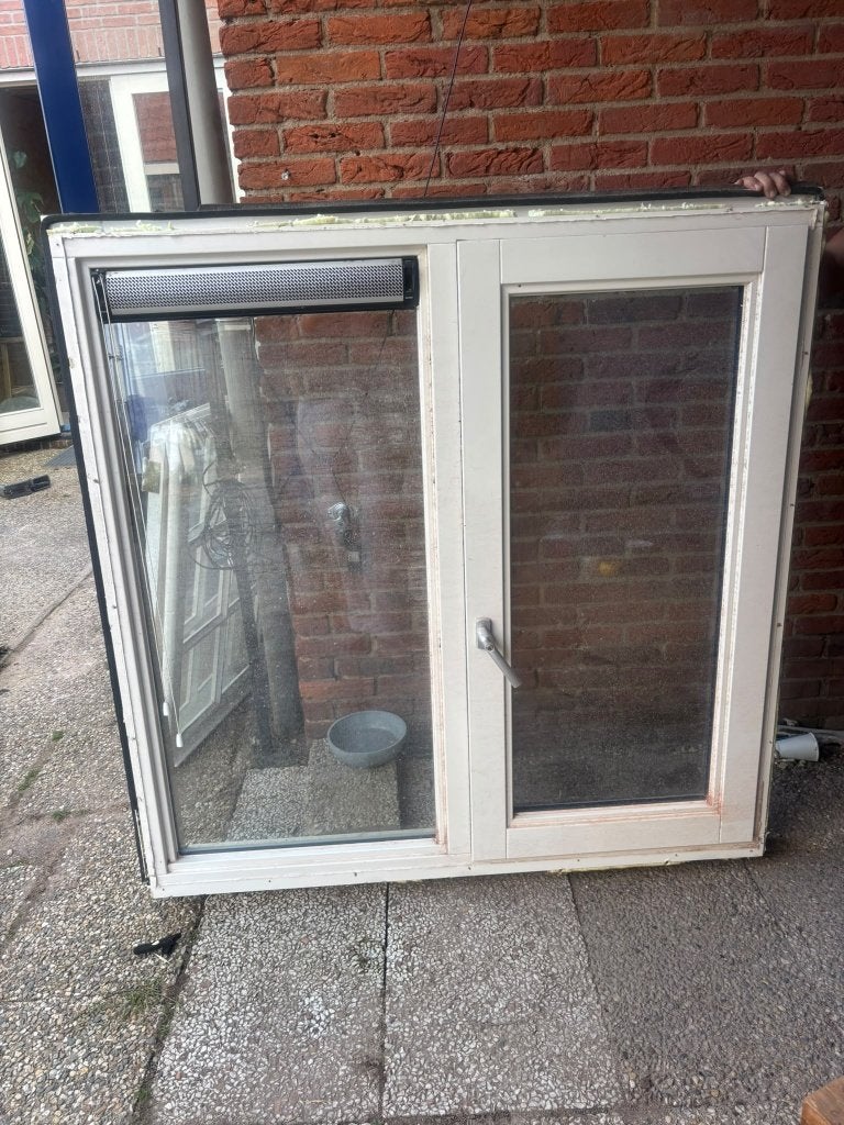 hardhouten raamkozijn dubbel glas incl kiep kantel raam, Ophalen, Gevelraam of Ruit, Gebruikt, 120 tot 160 cm