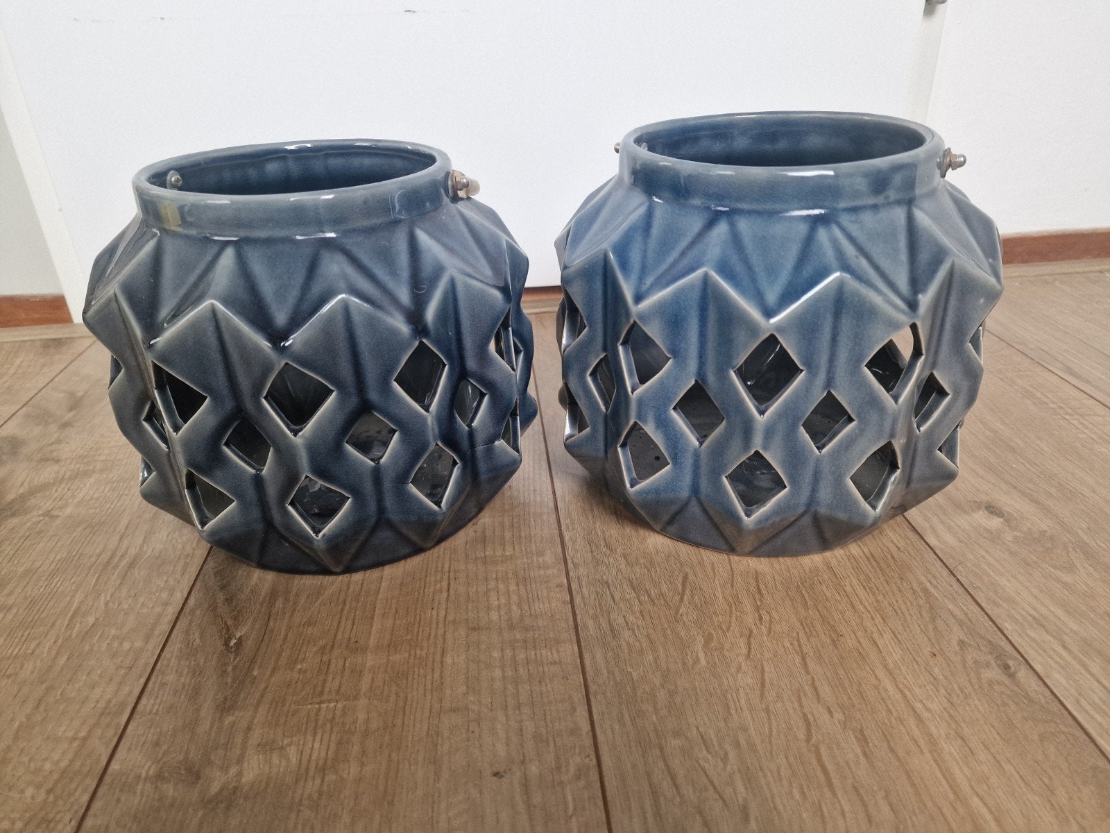 Keramische windlichten, Ophalen, Blauw, Steen/keramiek, Modern