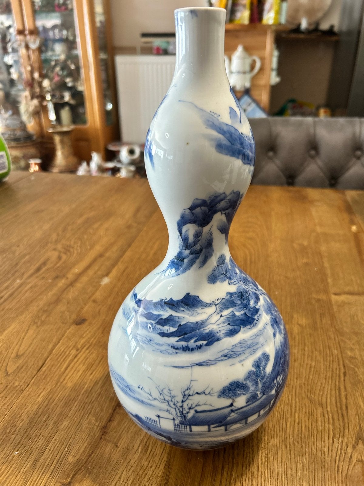 Antieke Chinese Calabash Vaas - Blauw en Wit Porselein, Ophalen of Verzenden