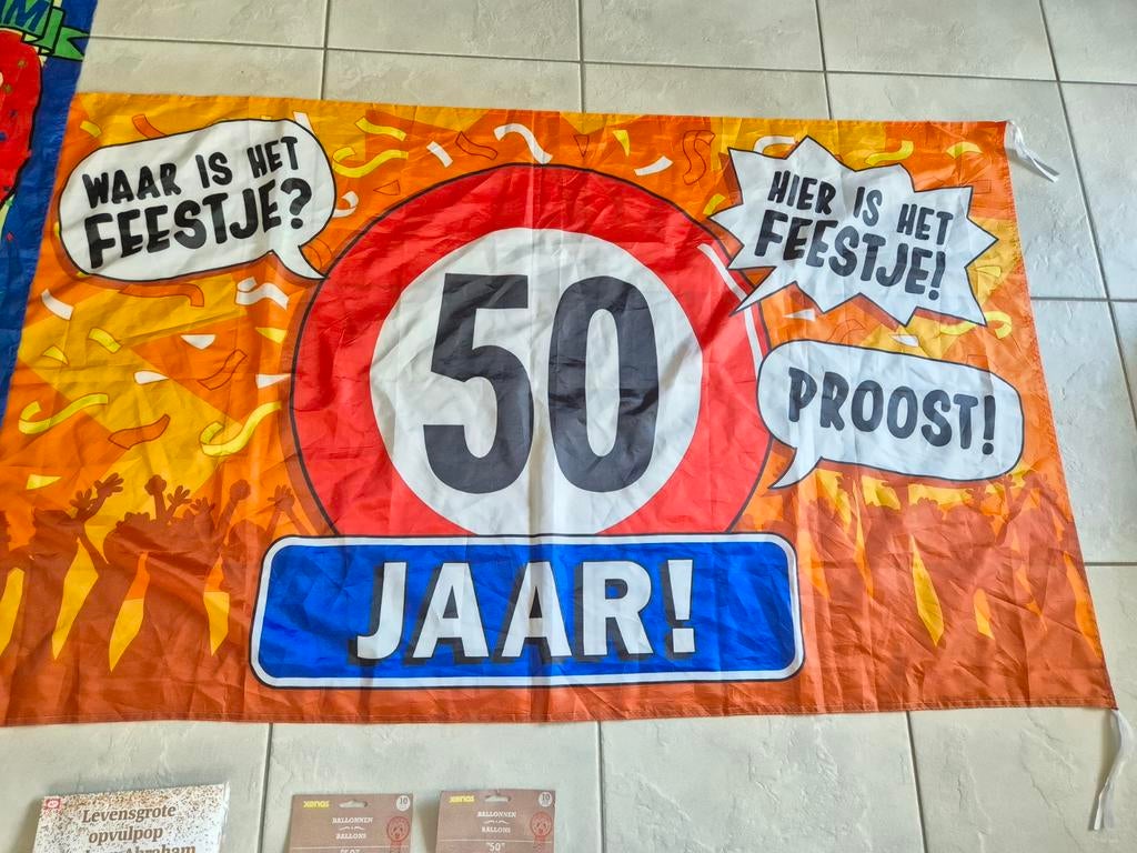 50 jaar vlag, deur vlag, opvulpoppen en ballonnen, Ophalen of Verzenden