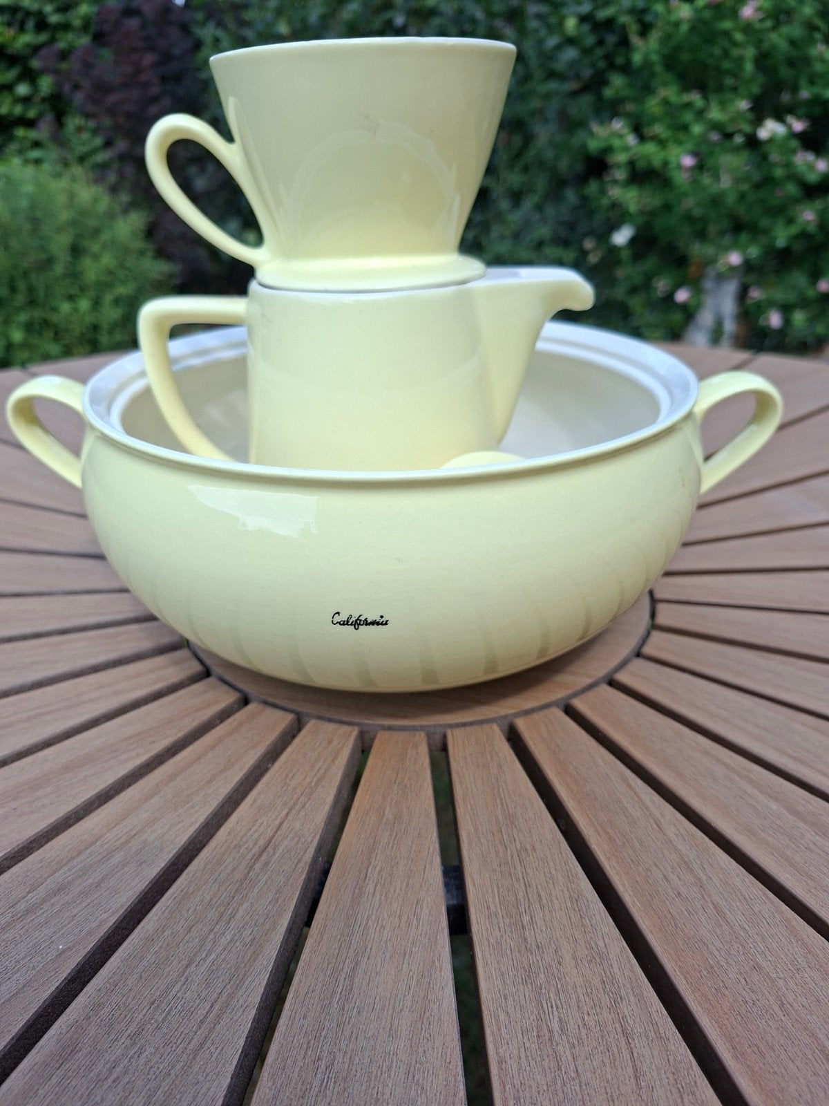 Schaal, koffiepotje+filter, Ophalen