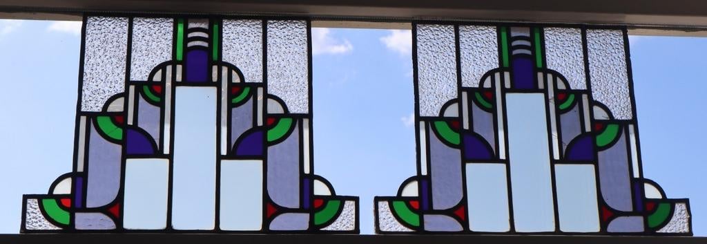 Set van 2 glas in lood ramen. Art Deco, Ophalen