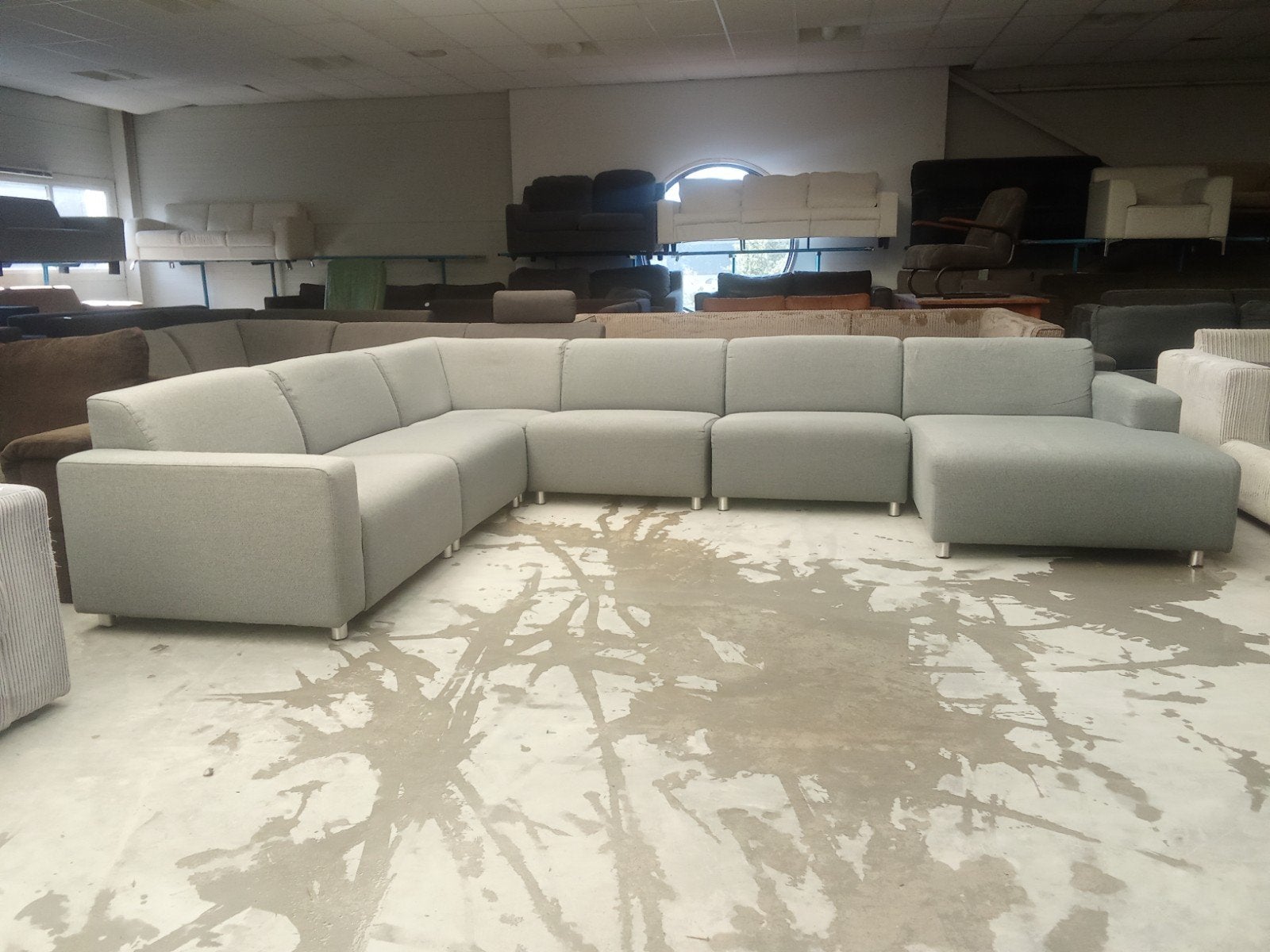 u - bank grijs 150x360x270cm - gereinigd -, ., Ophalen of Verzenden, Zo goed als nieuw, .