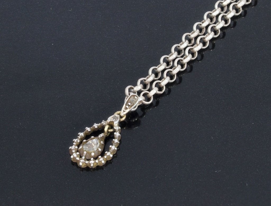 Roos diamant antieke hanger 14k goud ketting zilver jasseron, Verzenden, Goud, Ketting, Met edelsteen
