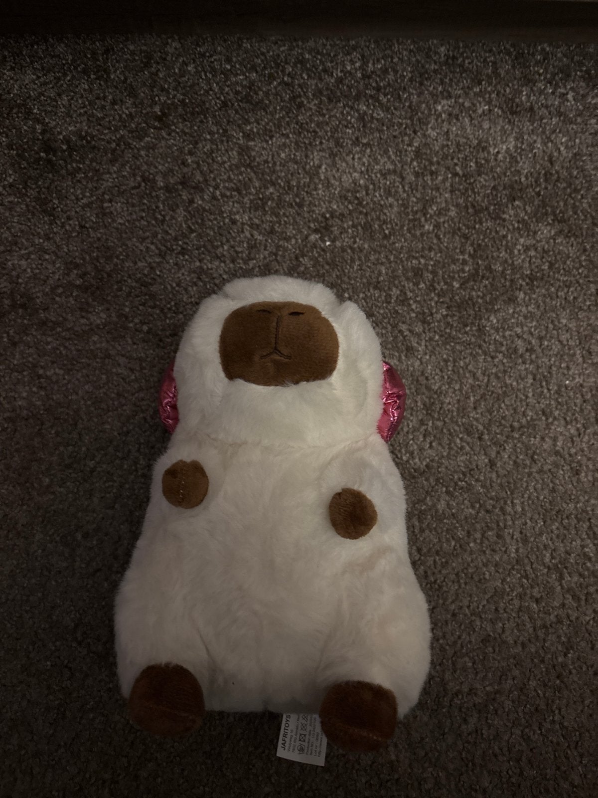 Schattige knuffel met roze oorbeschermers, Overige typen, Ophalen of Verzenden, Zo goed als nieuw, Middelgroot (20 tot 80 cm)