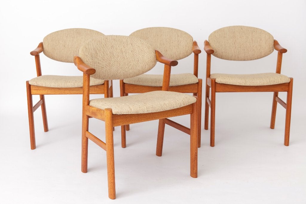 Set van 4 Deense stoelen van Schou Andersen, jaren 70, Gebruikt, Bruin, Ophalen of Verzenden, Vijf, Zes of meer stoelen