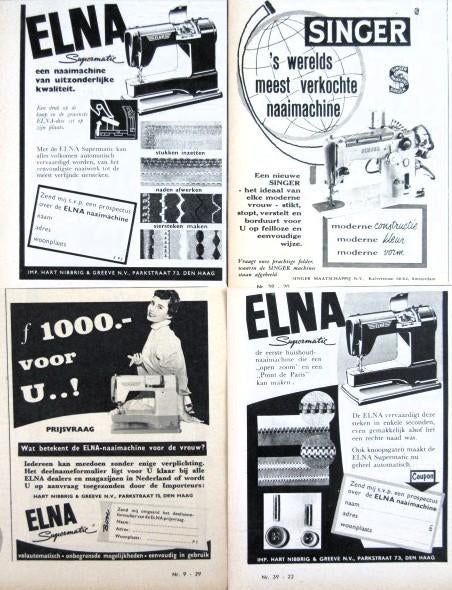 4 vintage advertenties reclames naaimachines 57 naaimachine, Verzamelen, Merken en Reclamevoorwerpen, Gebruikt, Overige typen