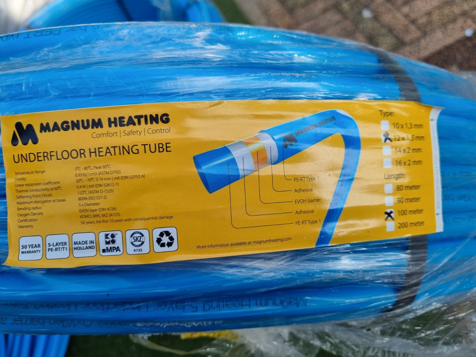 Magnum 12x1,5 Vloerverwarmingbuis, panelen en vilt, Doe-het-zelf en Verbouw, Verwarming en Radiatoren, Ophalen, Minder dan 30 cm