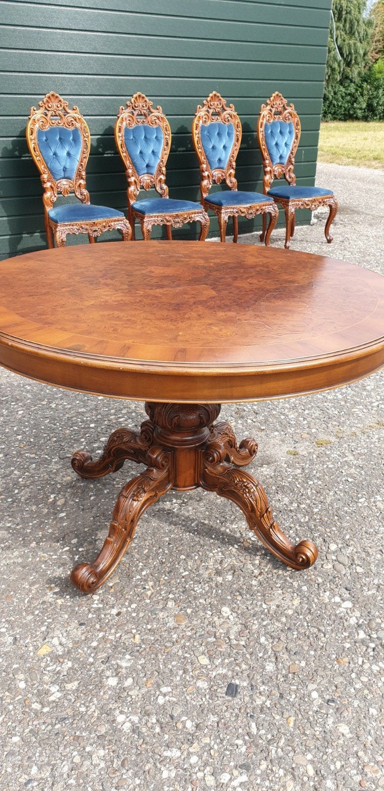 Barok Eetkamertafel - Rond met Prachtig Houtsnijwerk, Ophalen