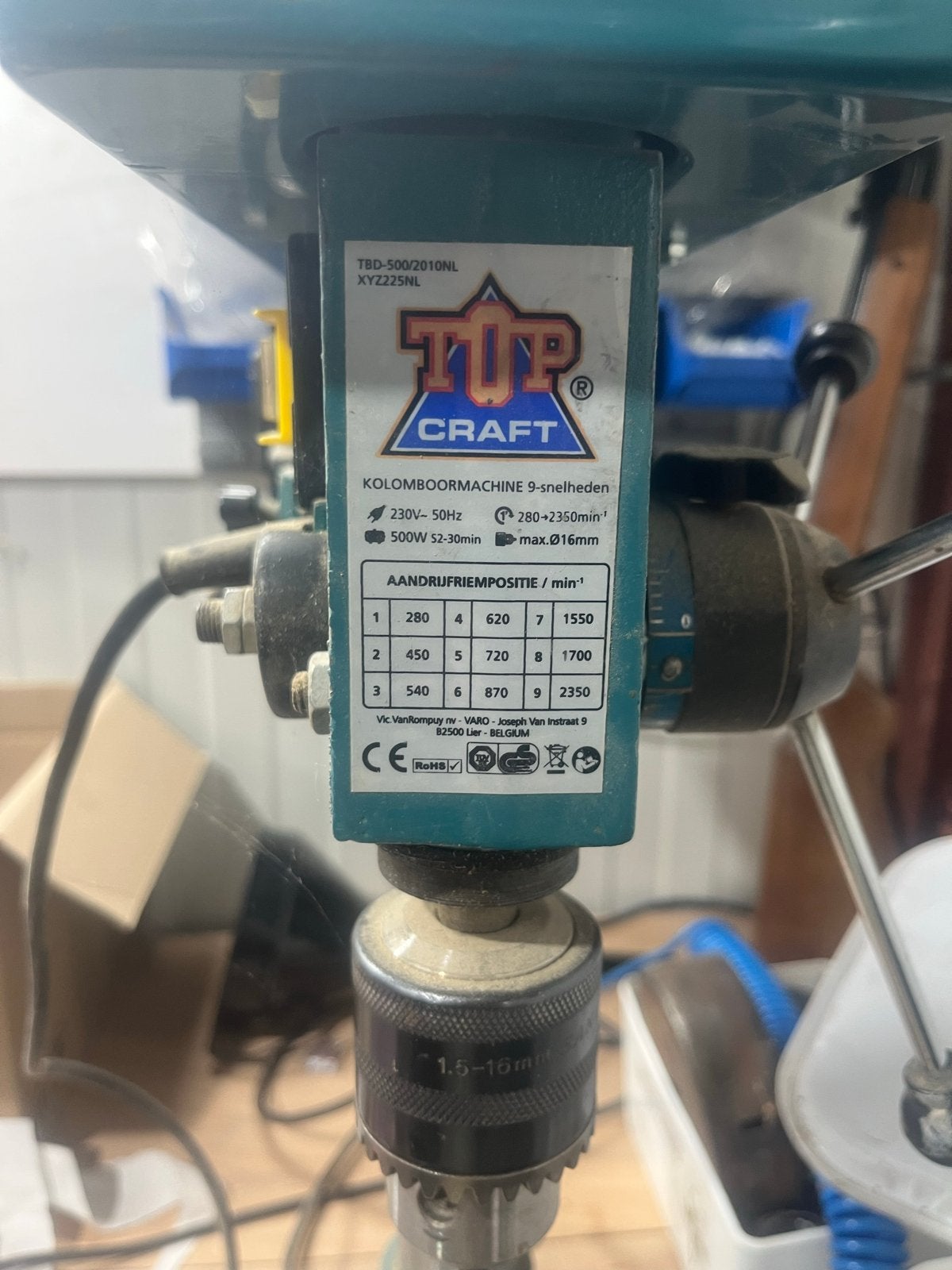 Top Craft Kolomboormachine 500W - 9 snelheden, Ophalen, Gebruikt, 400 tot 600 watt, Kolomboormachine