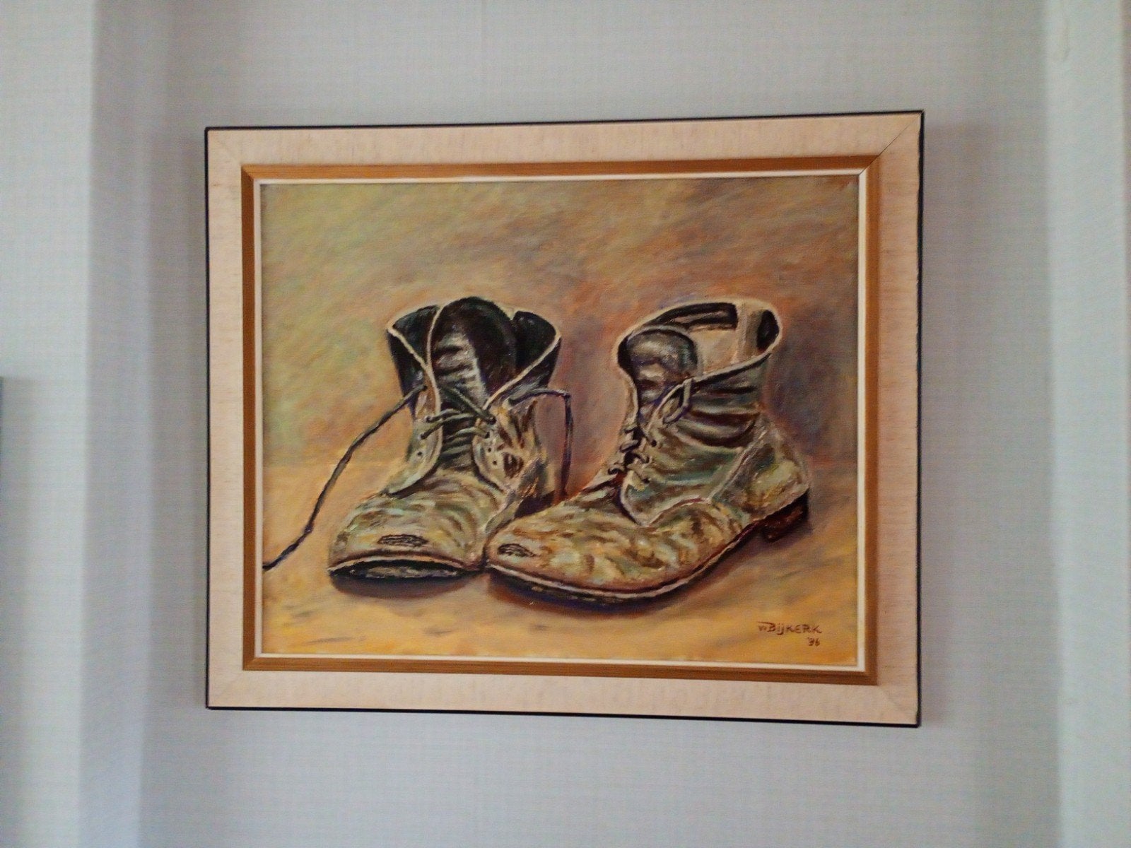 Wim Bijkerk - Stilleven met werkschoenen (gesigneerd '86), Ophalen of Verzenden