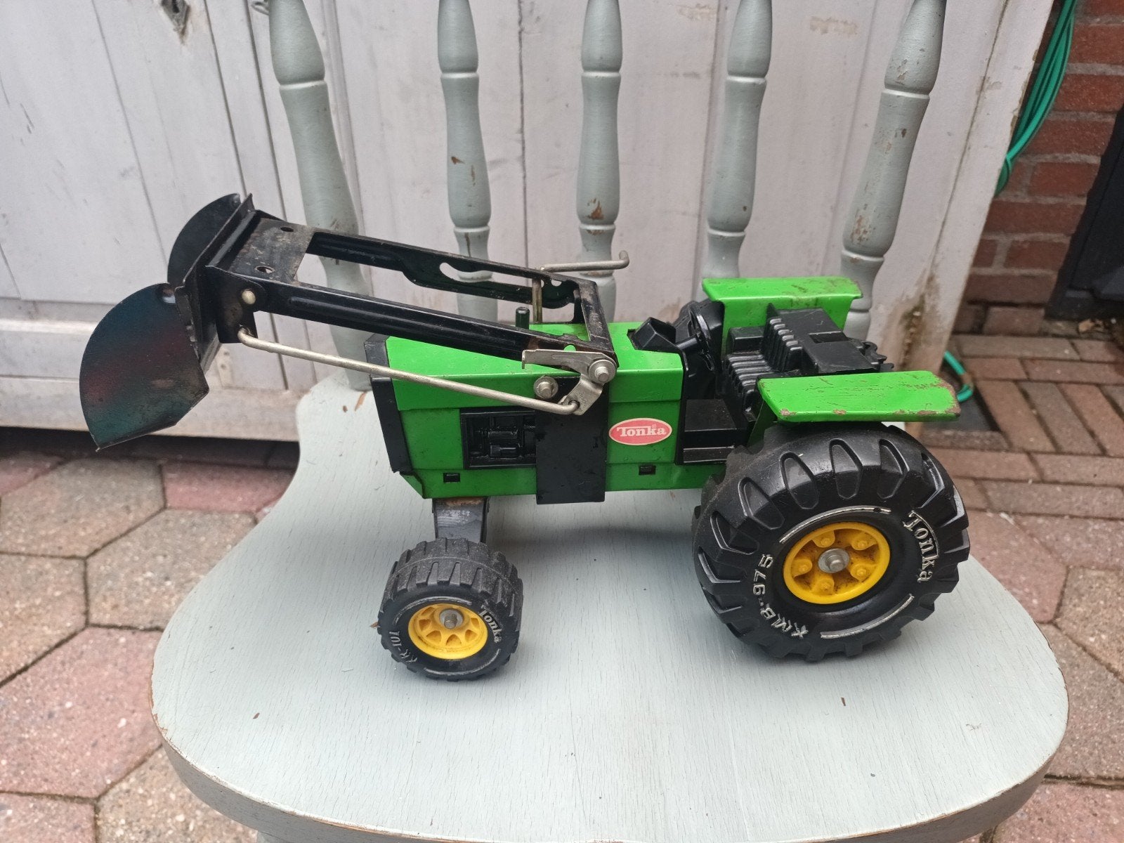 Vintage Tonka Tractor met voorlader (Groen/Pressed Steel) -, Ophalen, Gebruikt