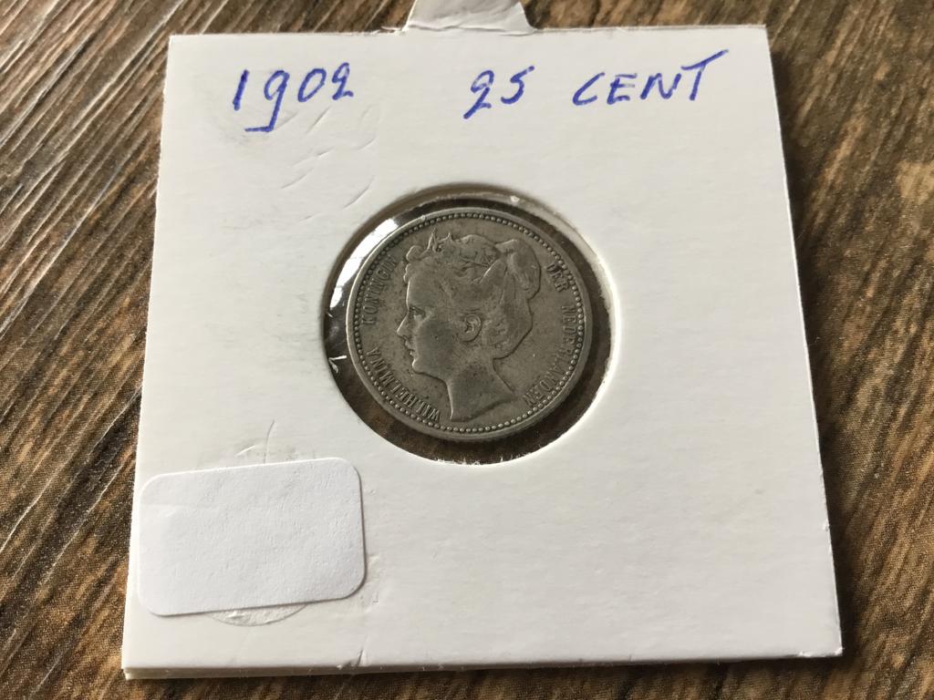 Munt 1902 25 cent Nederland Wilhelmina zilver, Postzegels en Munten, Munten | Nederland, Ophalen of Verzenden, Koningin Wilhelmina