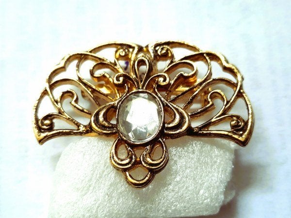 Ermanno Lui designer broche, verguld Waaiervorm met Kristal, Met kristal, Overige materialen, Nieuw, Ophalen of Verzenden