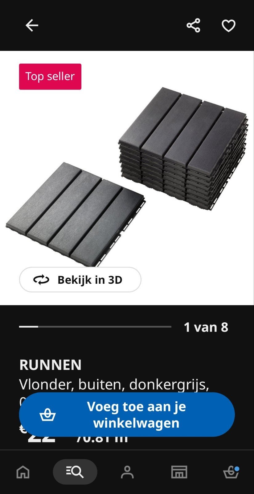 3 NIEUWE ikea runnen vlondertegels grijs, Ophalen of Verzenden, Nieuw, Hout