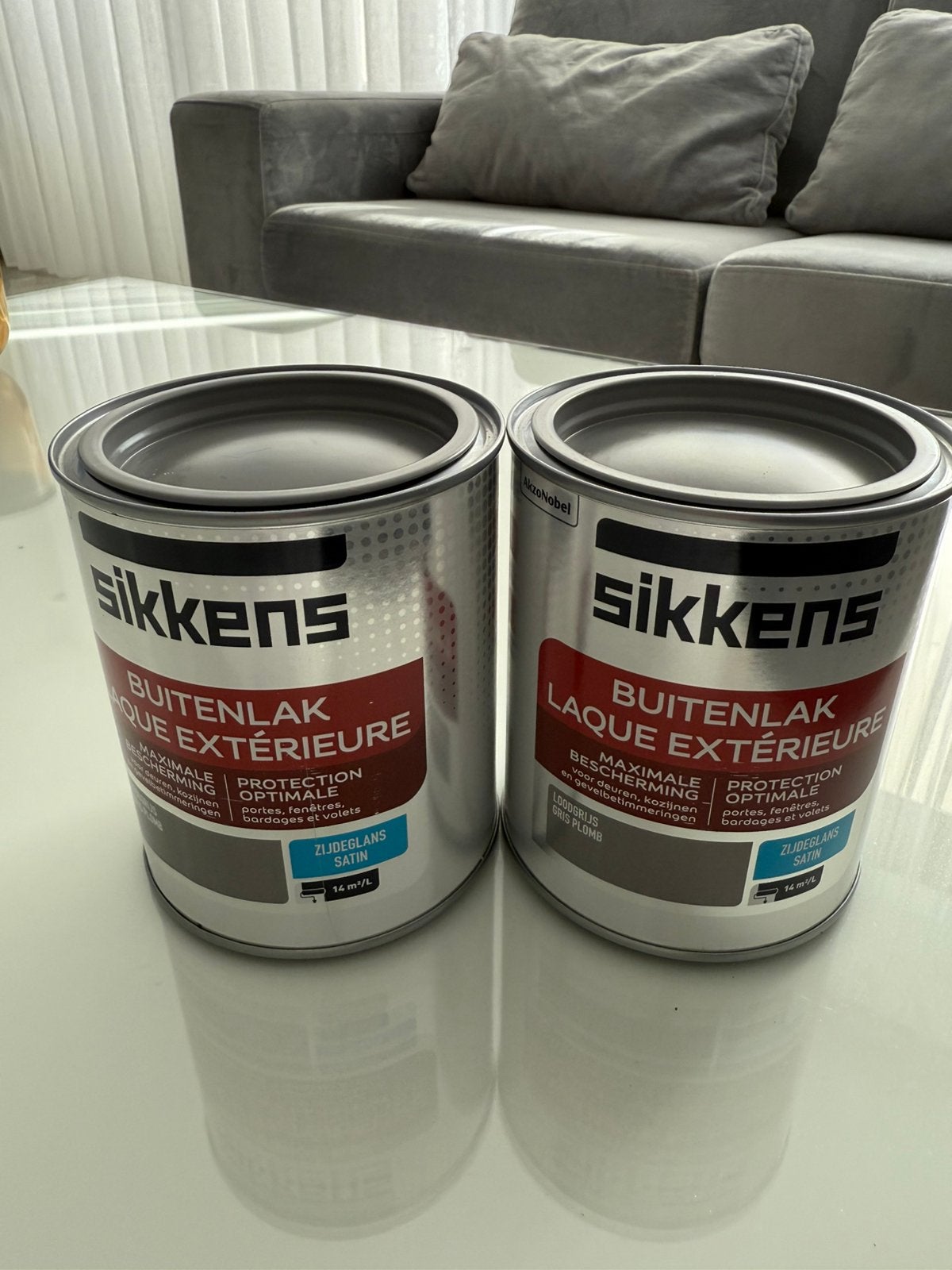 Sikkens buitenlak zijdeglans loodgrijs, Ophalen of Verzenden, Nieuw, Wit, Lak