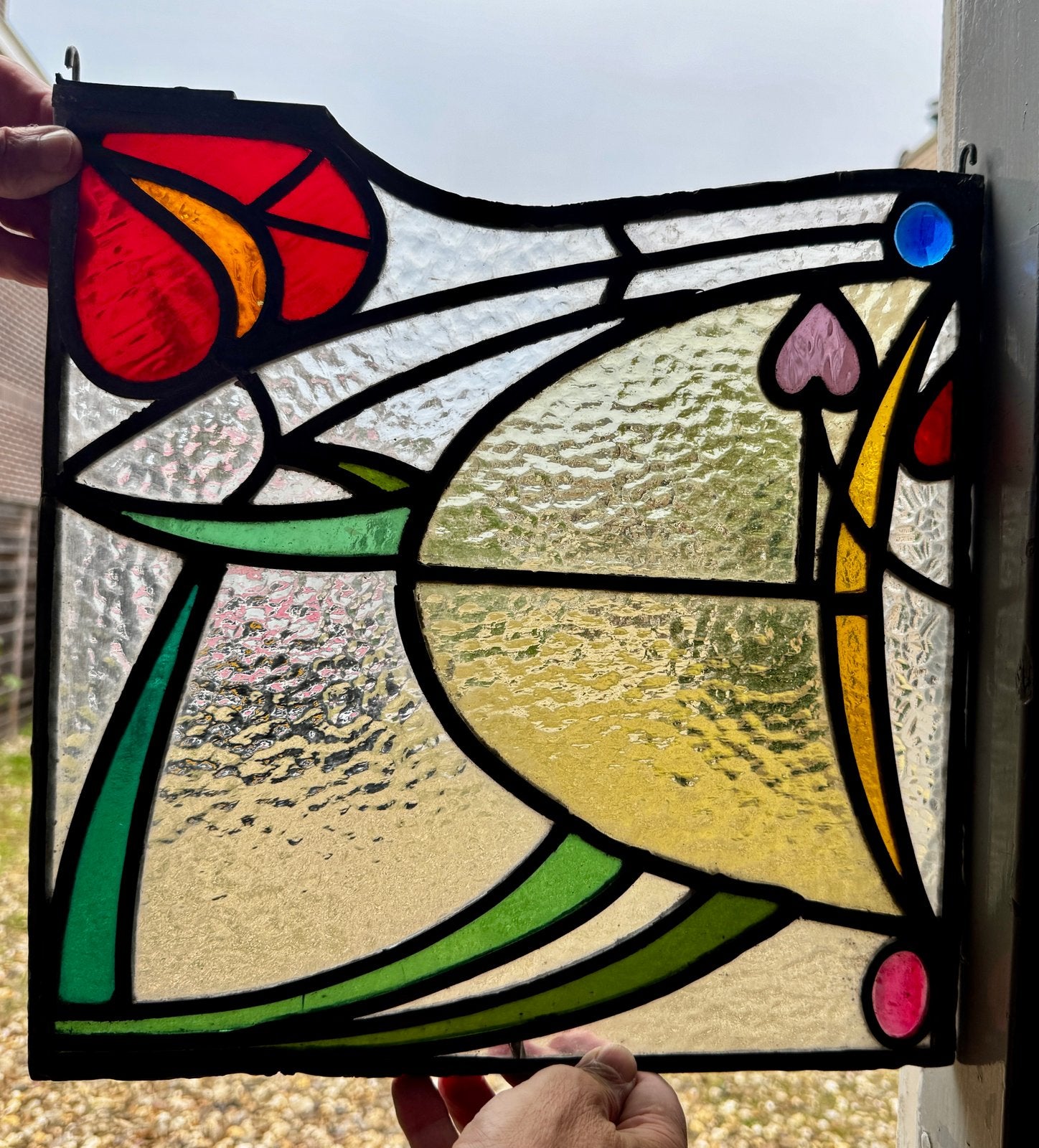 Twee glas in lood hangraampjes - Jugendstil, Ophalen