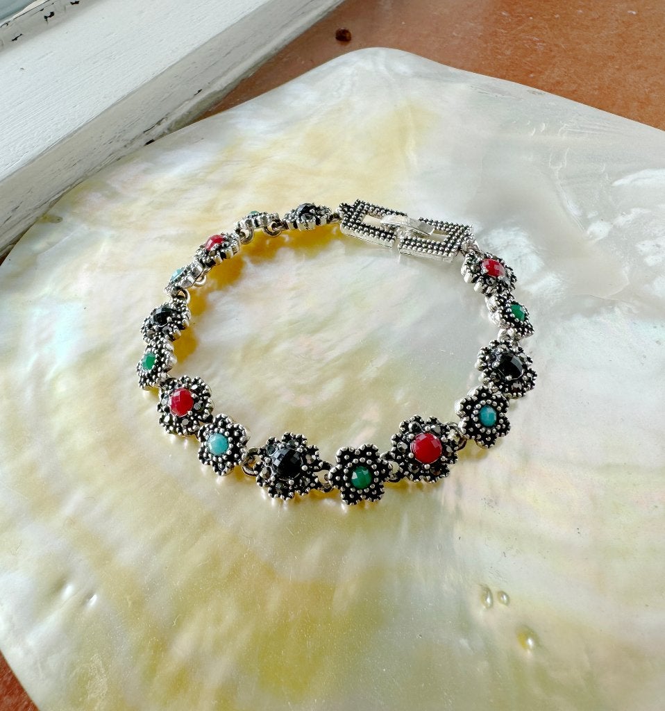 Armband 925 gekleurde steentjes zilver, Ophalen of Verzenden, Zo goed als nieuw, Zilver, Zilver