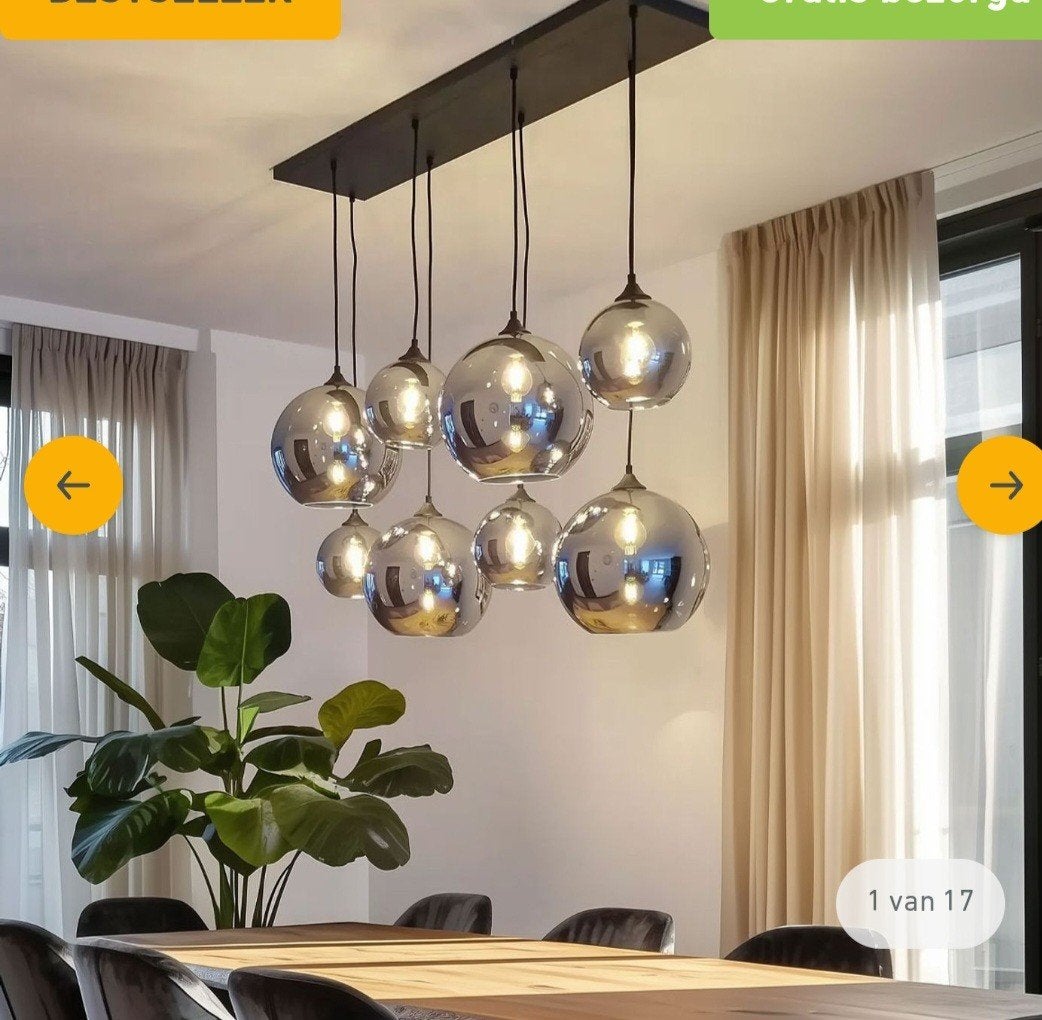 Art deco hanglamp smoke glas 8-lichts, Huis en Inrichting, Ophalen, Glas