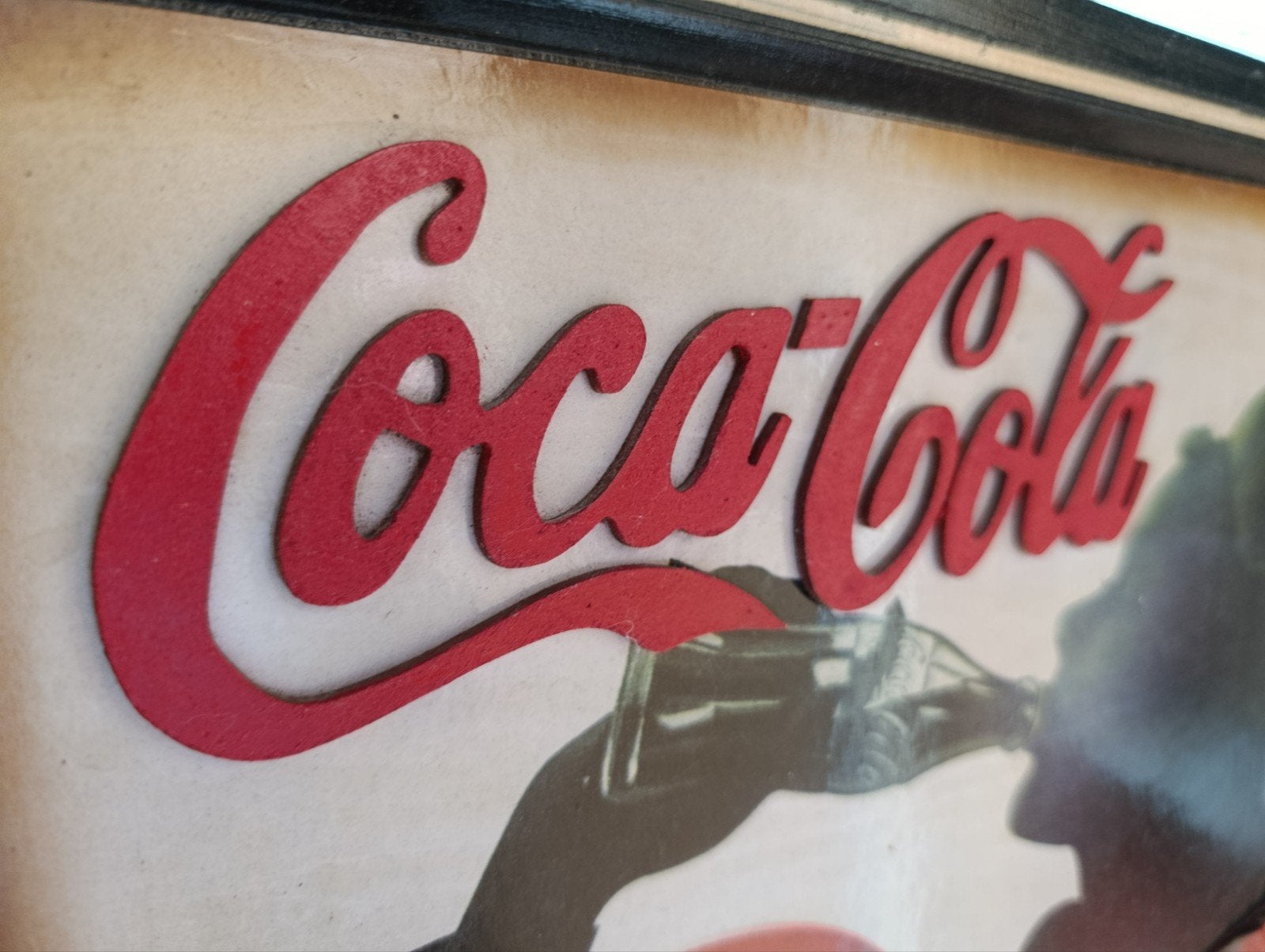 Houten Coca-Cola kader met 3D auto en letters, Ophalen of Verzenden