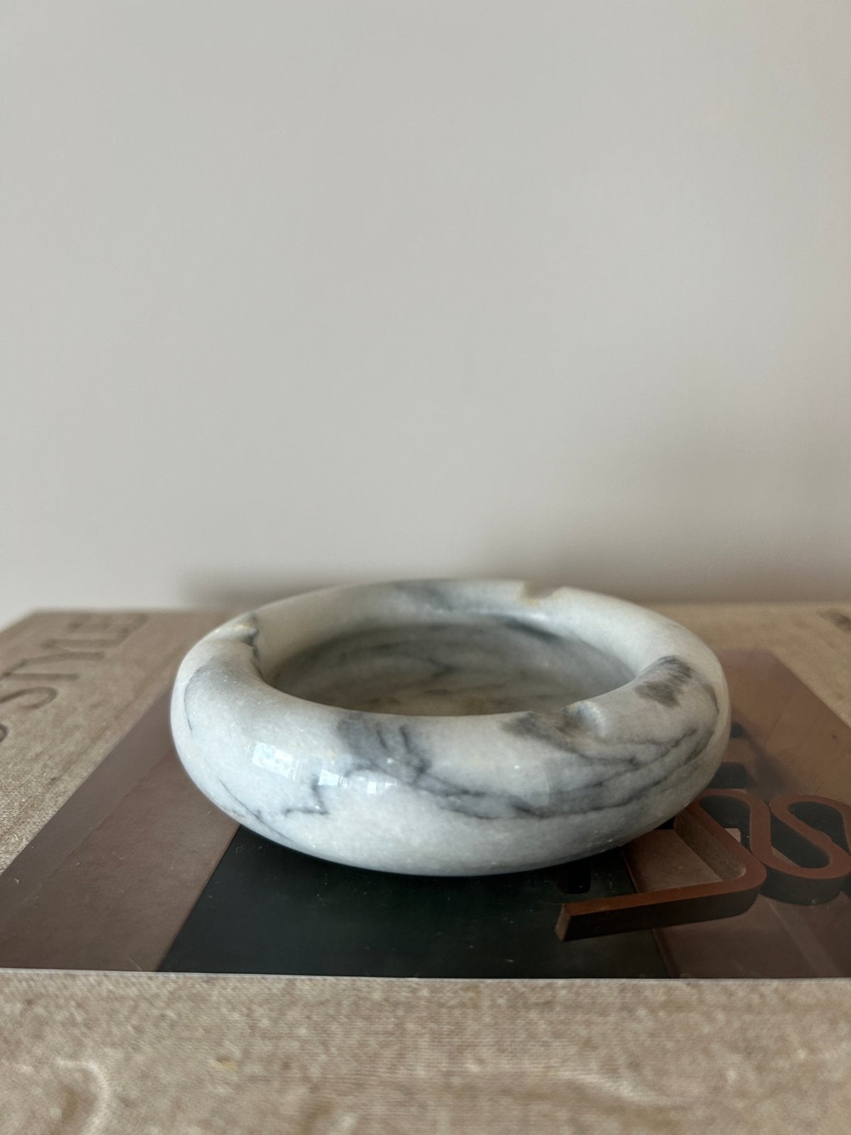 Vintage marmeren asbak – wit/grijs marmer, Ophalen of Verzenden