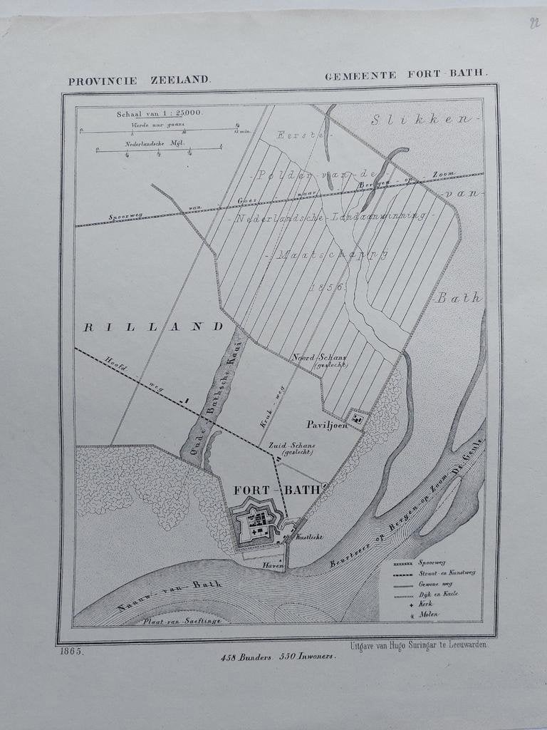 22 / Foth Bath Nauw van Bath Zeeland Litho uit 1865 J Kuyper, Ophalen of Verzenden