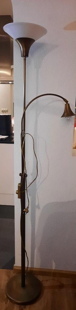 Bronze woonkamerlamp, Ophalen, Gebruikt, Glas, 75 cm of meer