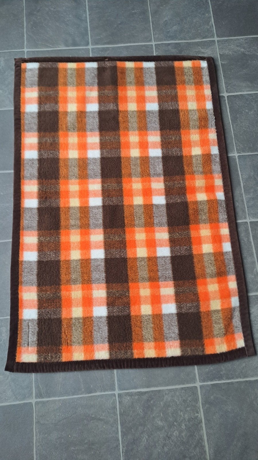 Vintage Aabe Deken - Bruin/Oranje Geruit - 115x80 cm, Ophalen of Verzenden