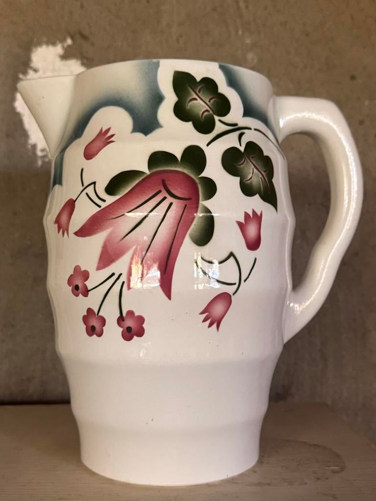 Mooie lampetkan met rood/groen en grijs decor uit België, Ophalen of Verzenden
