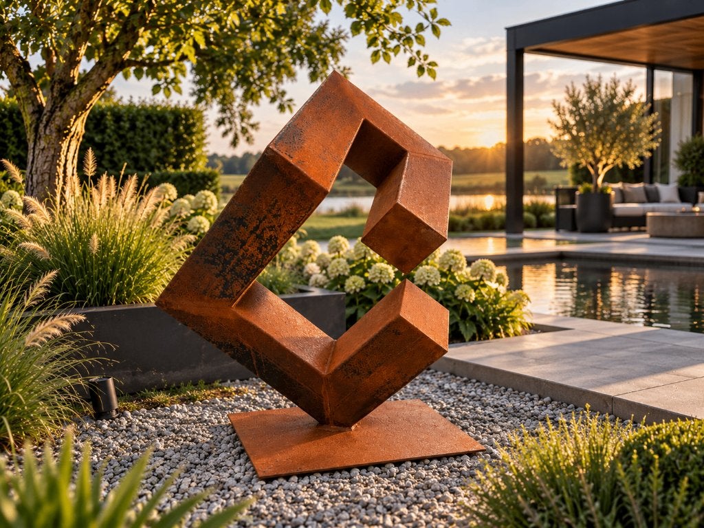 Abstract metalen tuinsculptuur, geroeste staalkunst, Ophalen of Verzenden, Nieuw, Metaal, Abstract beeld
