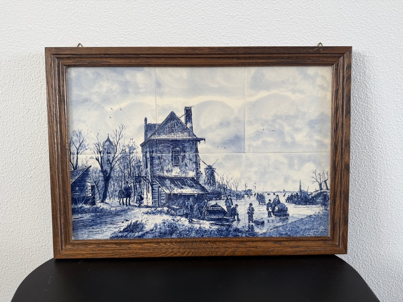 Delfts blauw tegeltableau A. Schelfhout wintertafereel, Ophalen of Verzenden