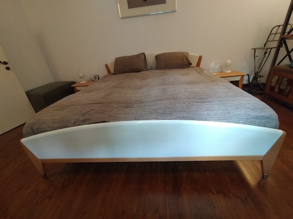 2-persoons bed 210 x 180 cm met 2 nachtkastjes met lades, Ophalen, Gebruikt, Tweepersoons, Scandinavisch