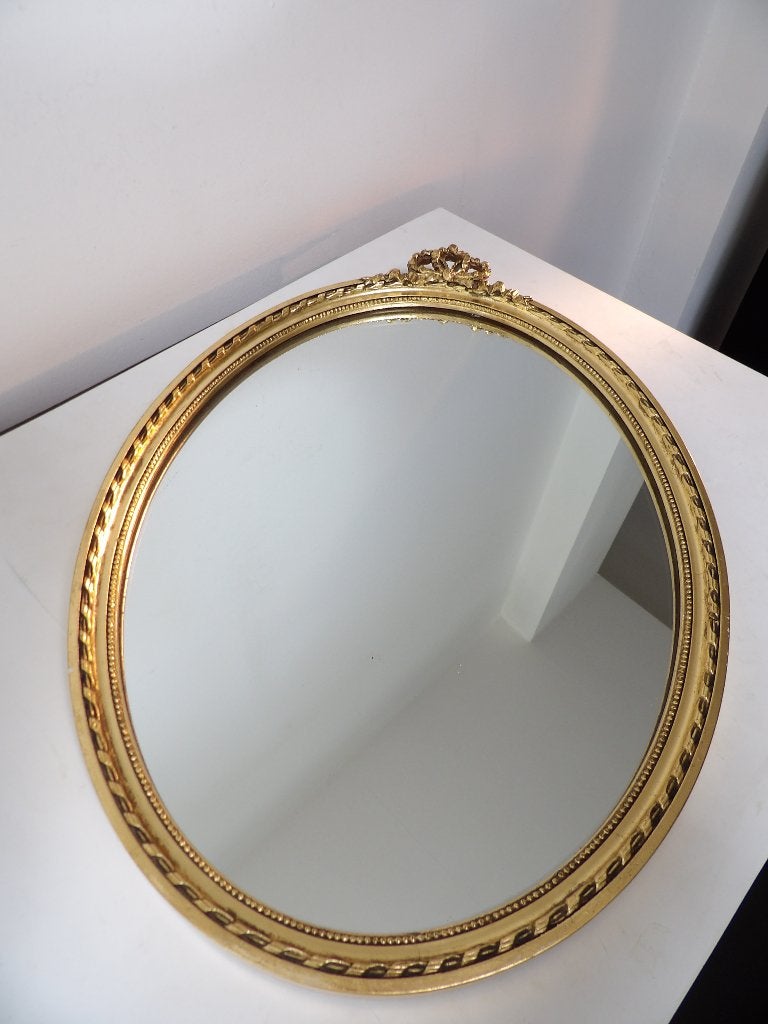 Klassieke ovale spiegel goud, Frankrijk jaren '50, Ophalen of Verzenden, Ovaal, Minder dan 50 cm, Minder dan 100 cm
