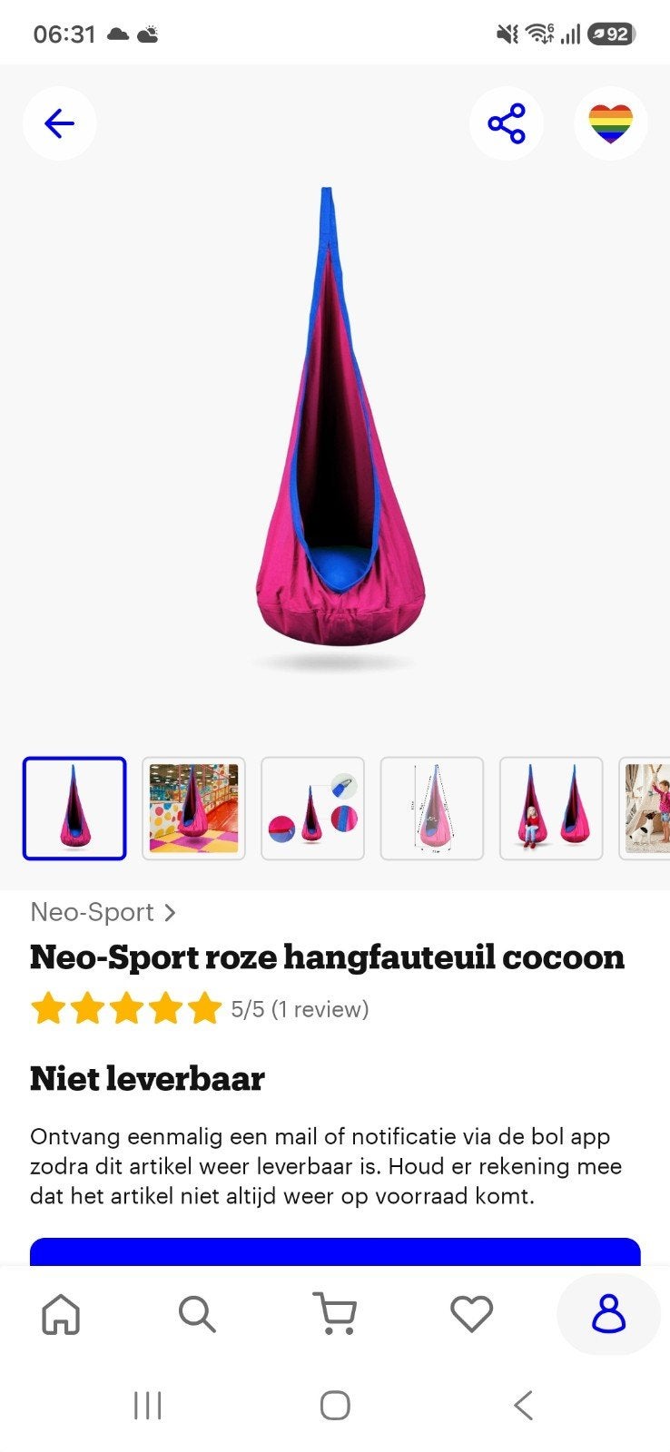Neo-Sport Roze Hangfauteuil Cocoon hangstoel voor kinderen, Eenpersoons, Minder dan 75 cm, Nieuw, Minder dan 150 cm