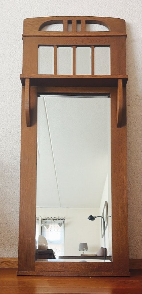 Antieke houten spiegel met facet rand, Antiek en Kunst, Antiek | Spiegels, Ophalen, Rechthoekig, 50 tot 100 cm, 100 tot 150 cm