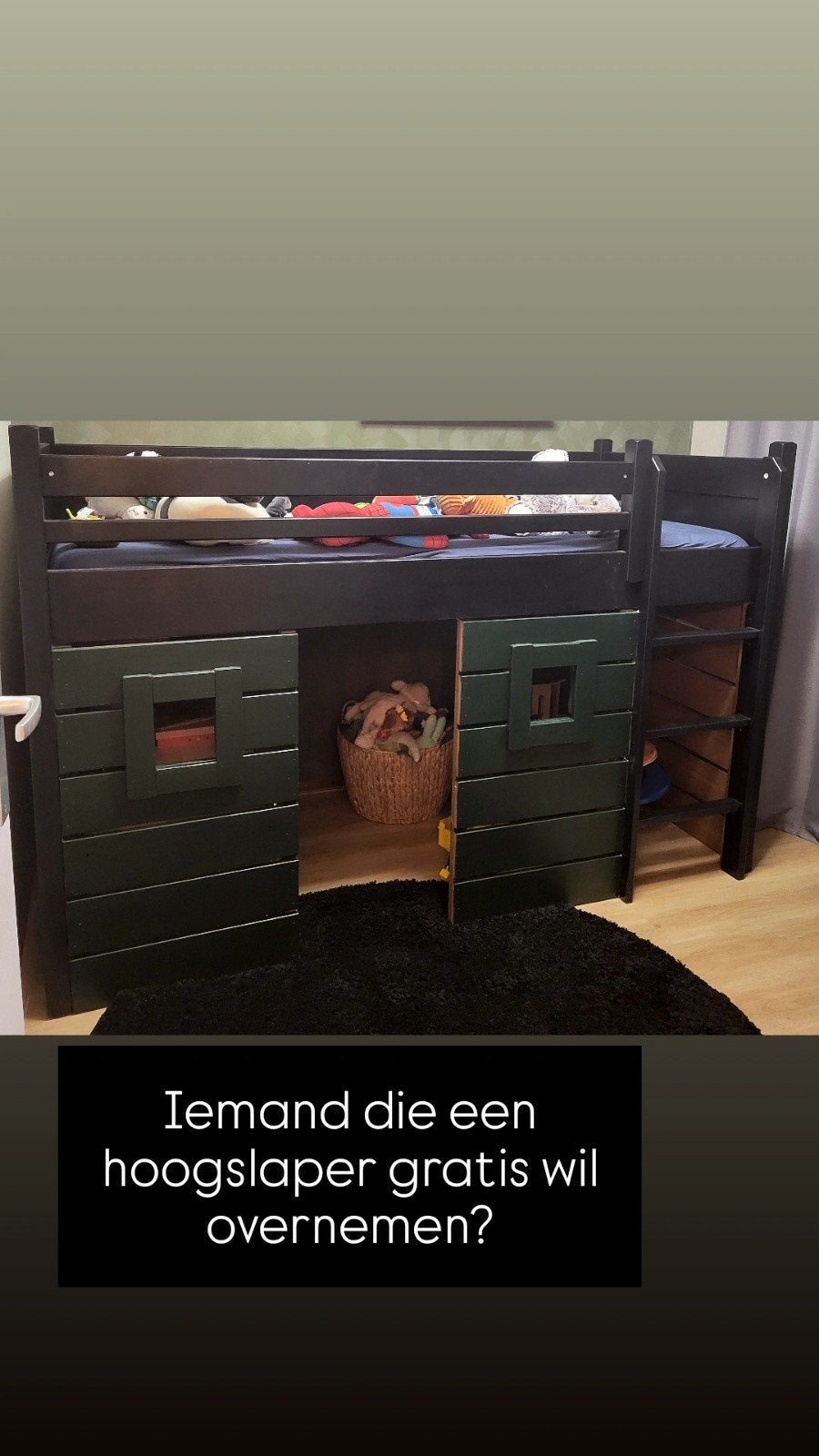 Gratis hoogslaper met speelruimte - Exclusief matras, Gebruikt, Eenpersoons, 160 tot 180 cm, Ophalen of Verzenden